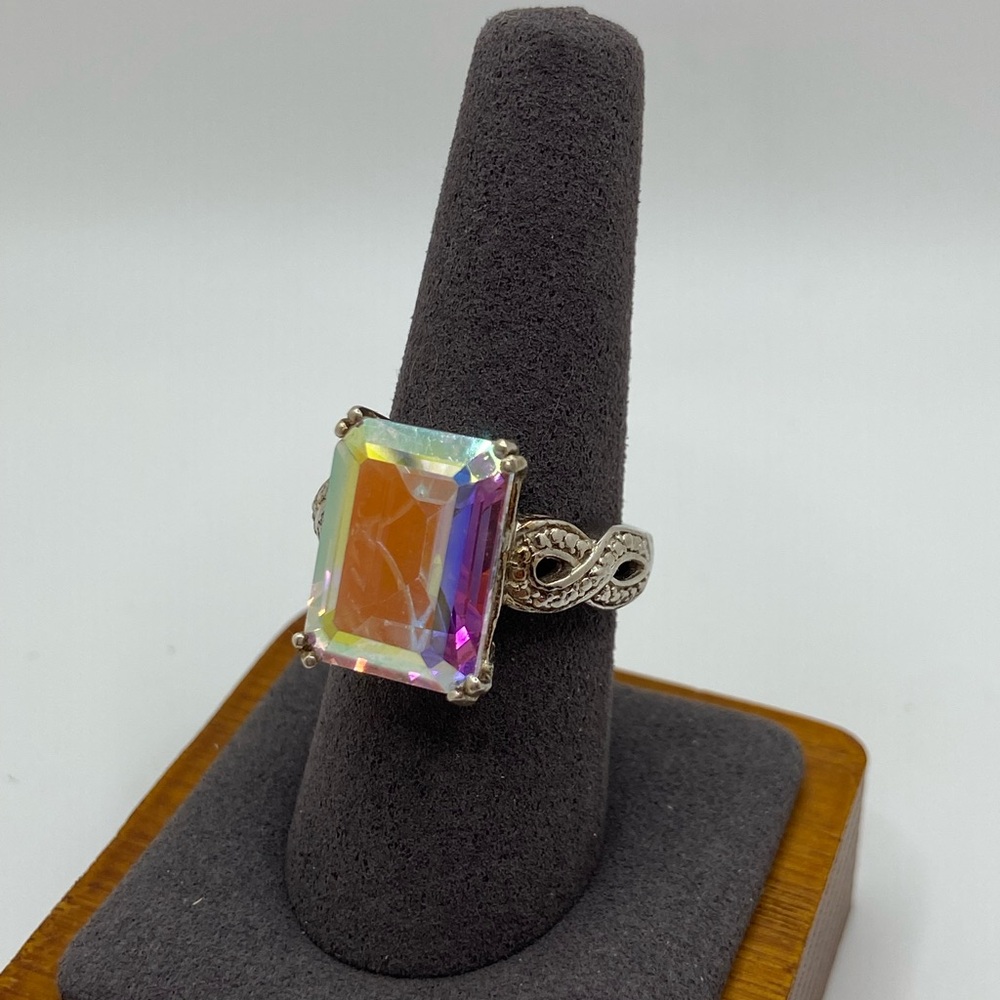 Sterling Silver Aurora Borealis Statement Ring • Size 8
